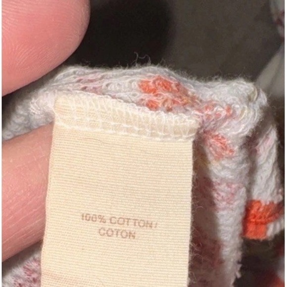 Free People Womens Medium Orange White Long Sleeve 1/4 Button Shirt Henley - Picture 4 of 5